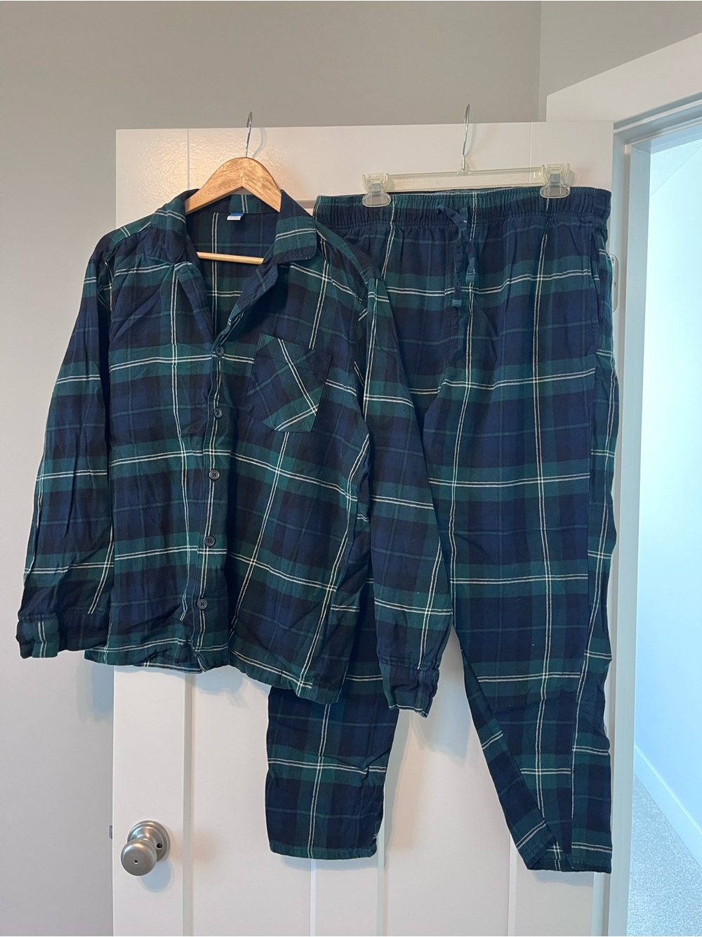 Men’s Navy Green Plaid Pajama Set